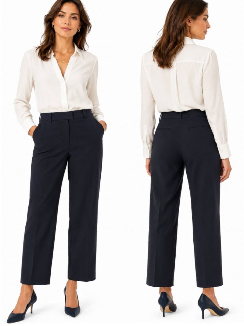 Banana Republic Navy Wool Straight Leg Career Pants Size 14 Office Chic